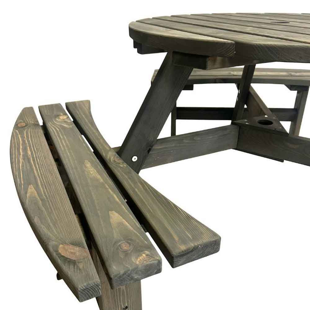 Balint Outdoor Wooden 6 Seater Round Picnic Table in Dark Grey