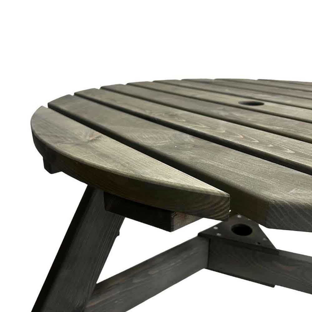 Balint Outdoor Wooden 6 Seater Round Picnic Table in Dark Grey