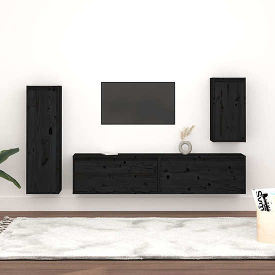 Read more about Balint solid pinewood entertainment unit in black
