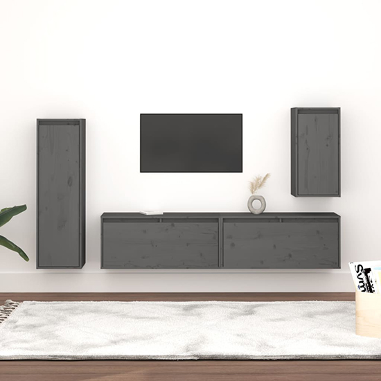 Read more about Balint solid pinewood entertainment unit in grey