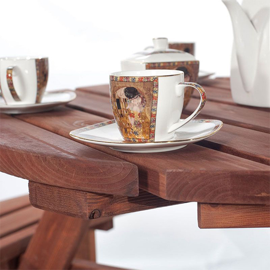 Balint Timber Picnic Table Round With Benches In Brown