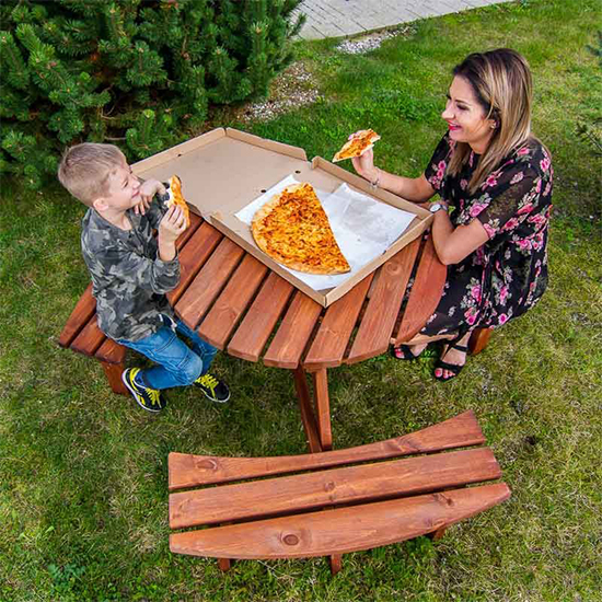 Balint Timber Picnic Table Round With Benches In Brown