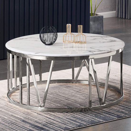 Ballard Wooden Coffee Table With Silver Frame In Marble Effect