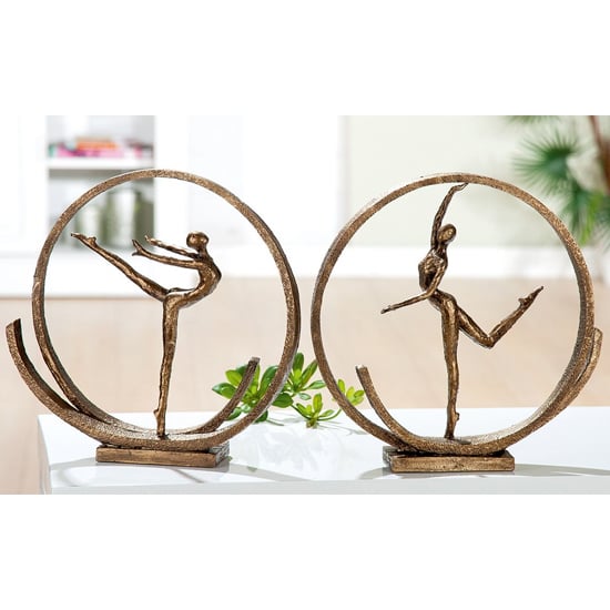 Ballerina In Ring Polyresin Set Of 2 Sculpture In Brown