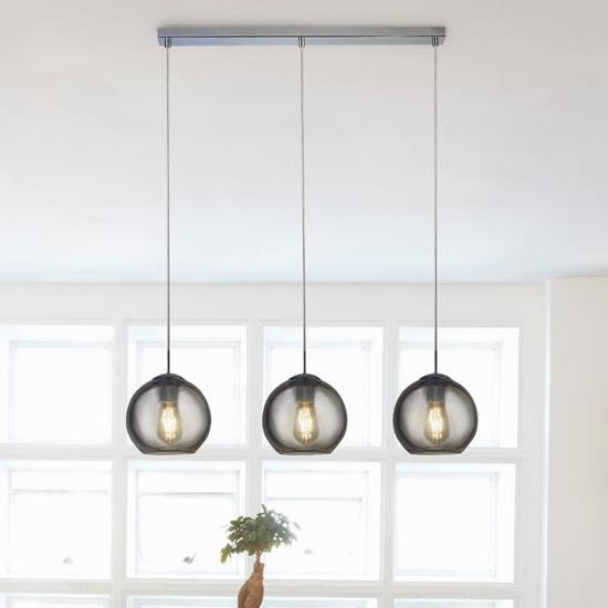 Balls 3 Lights Smoked Glass Bar Pendant Light In Chrome