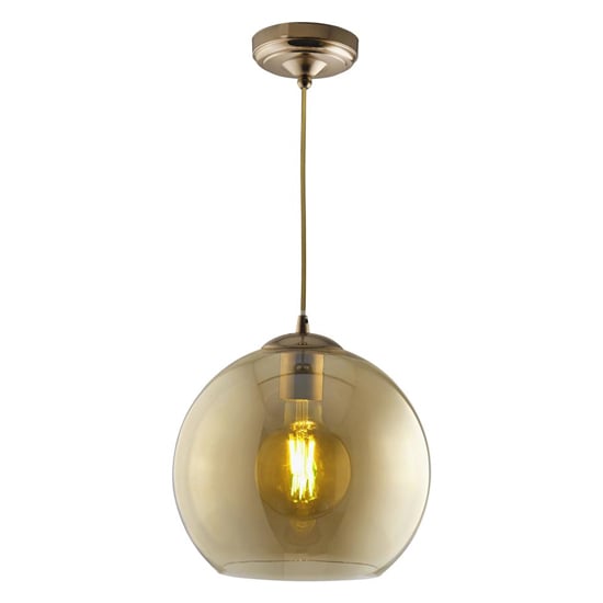 Balls Medium Amber Glass Ceiling Pendant Light In Antique Brass