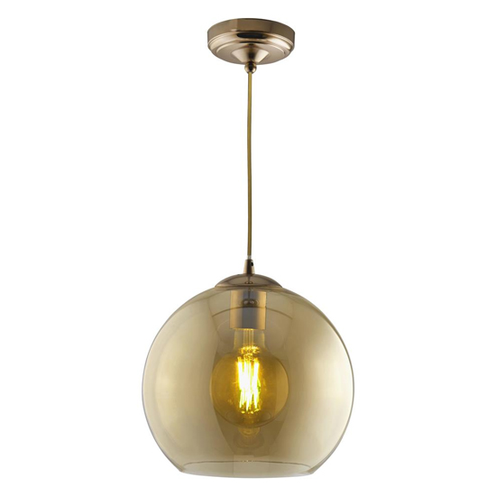 Product photograph of Balls Medium Amber Glass Ceiling Pendant Light In Antique Brass from Furniture in Fashion