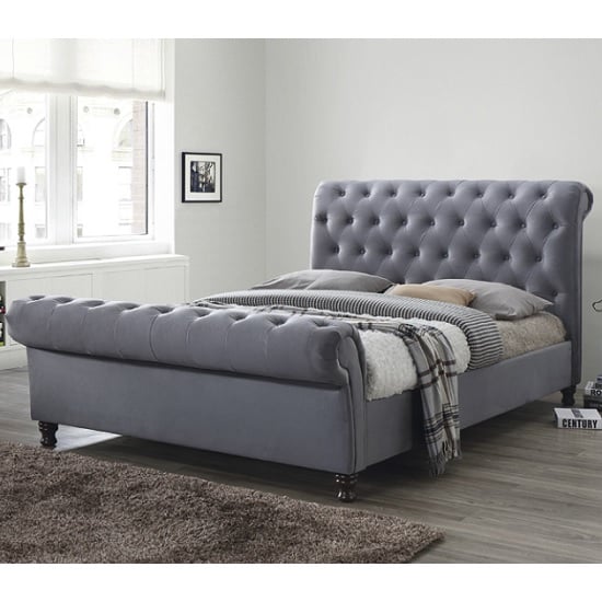 Balmoral Fabric Super King Size Bed In Grey With Dark Feet