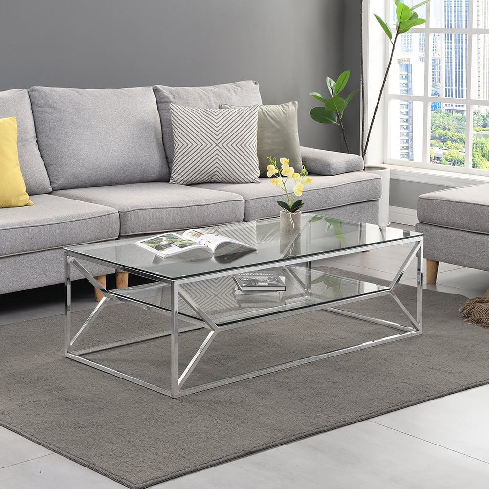 Read more about Balnain clear glass coffee table with chrome frame