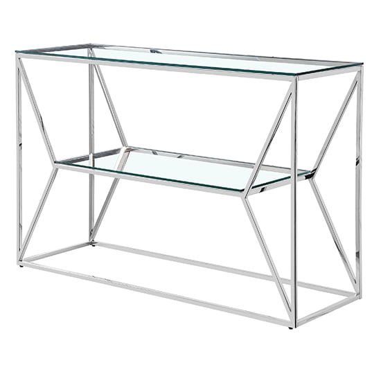 Balnain Clear Glass Top Console Table With Silver Frame_1