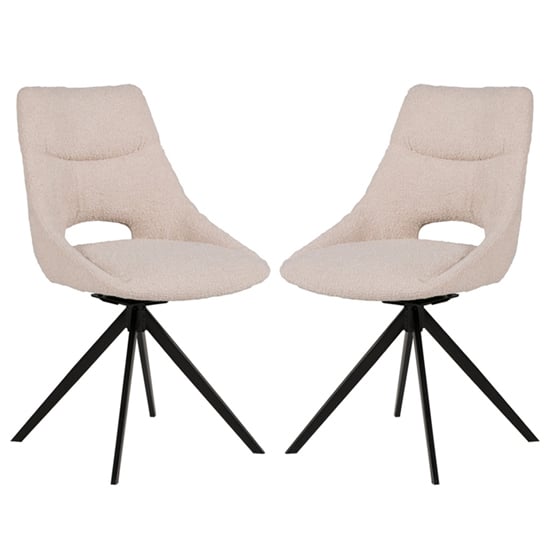 Balta Cream Fabric Dining Chairs With Black Metal Legs In Pair