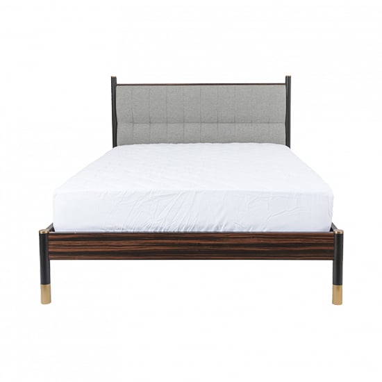 Photo of Balta wooden double bed in ebony with grey fabric headboard