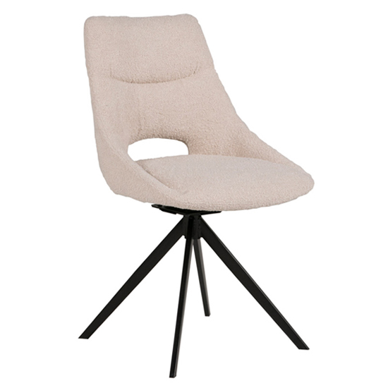 Balta Fabric Dining Chair With Black Metal Legs In Cream