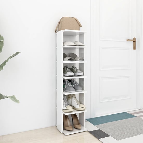 Balta High Gloss Shoe Storage Rack With 6 Shelves In White_1