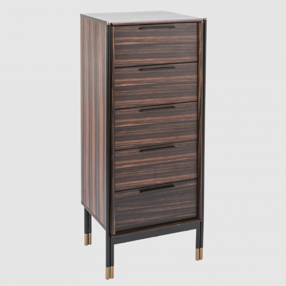 Balta Narrow Wooden Chest Of 5 Drawers In Ebony