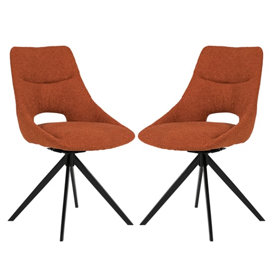 Balta Rust Fabric Dining Chairs With Black Metal Legs In Pair