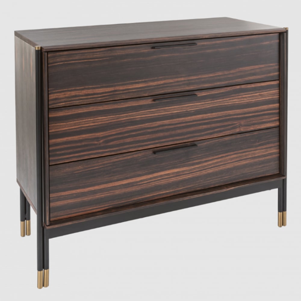 Balta Wooden Chest Of 3 Drawers In Ebony