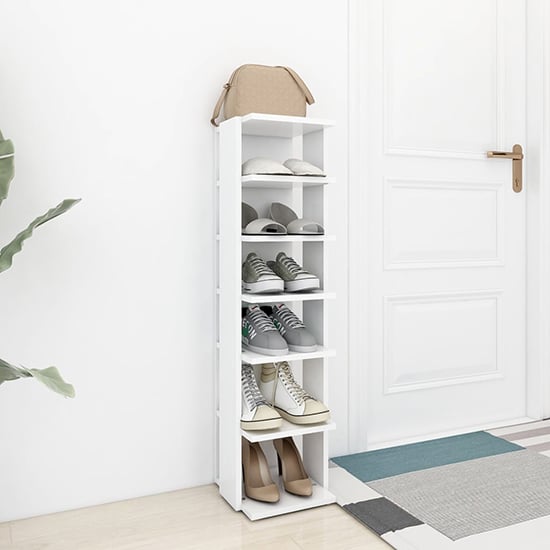 Photo of Balta wooden shoe storage rack with 6 shelves in white