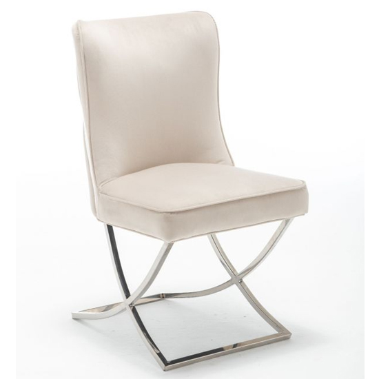 Baltec Cream Velvet Upholstered Dining Chair In Pair_2