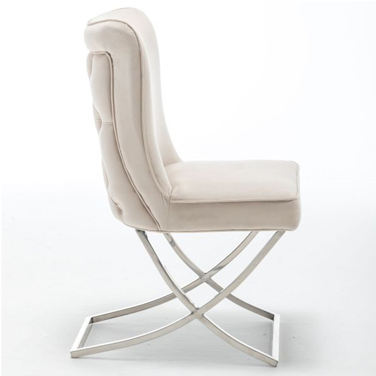 Baltec Cream Velvet Upholstered Dining Chair In Pair_4
