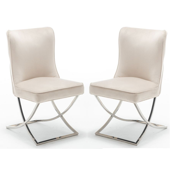 Baltec Cream Velvet Upholstered Dining Chair In Pair_1