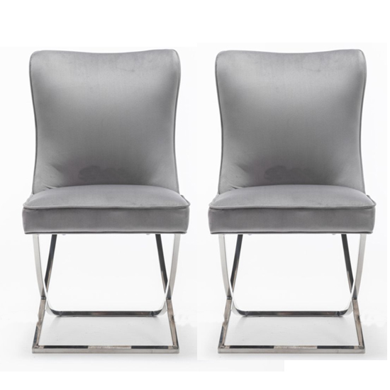 Baltec Dark Grey Velvet Upholstered Dining Chairs In Pair