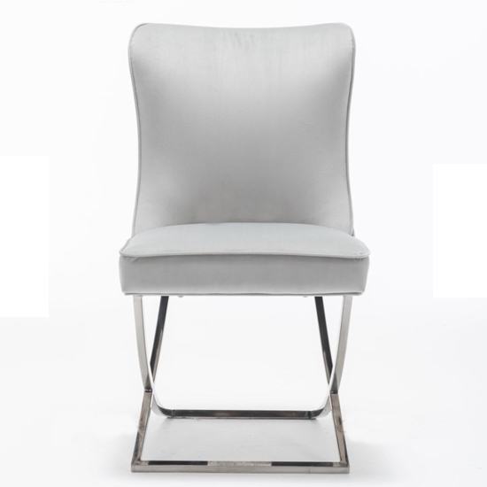 Baltec Light Grey Velvet Upholstered Dining Chairs In Pair_2