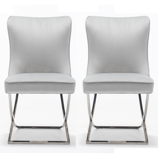 Baltec Light Grey Velvet Upholstered Dining Chairs In Pair