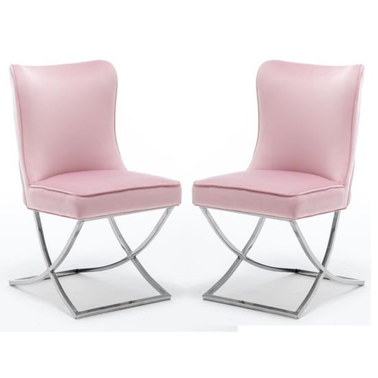 Baltec Pink Velvet Upholstered Dining Chair In Pair_1