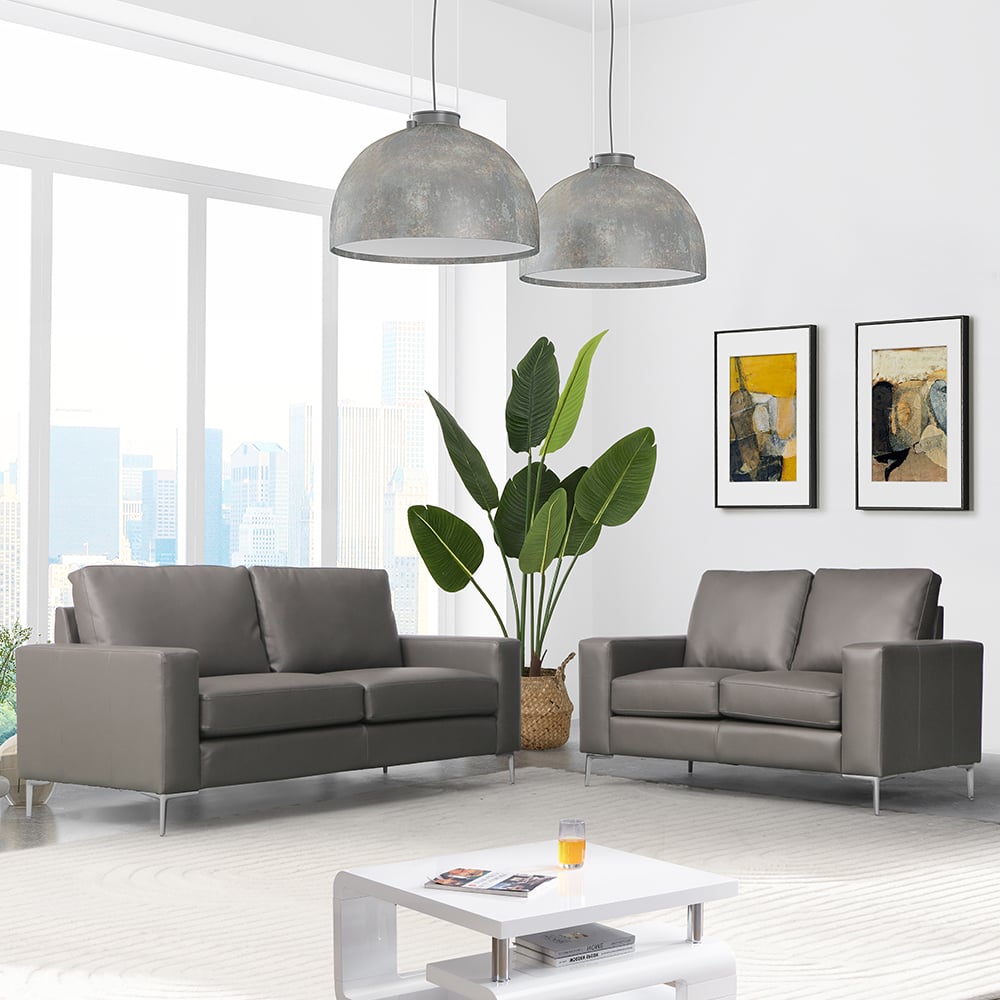 Read more about Baltic 3+2 faux leather sofa set in dark grey