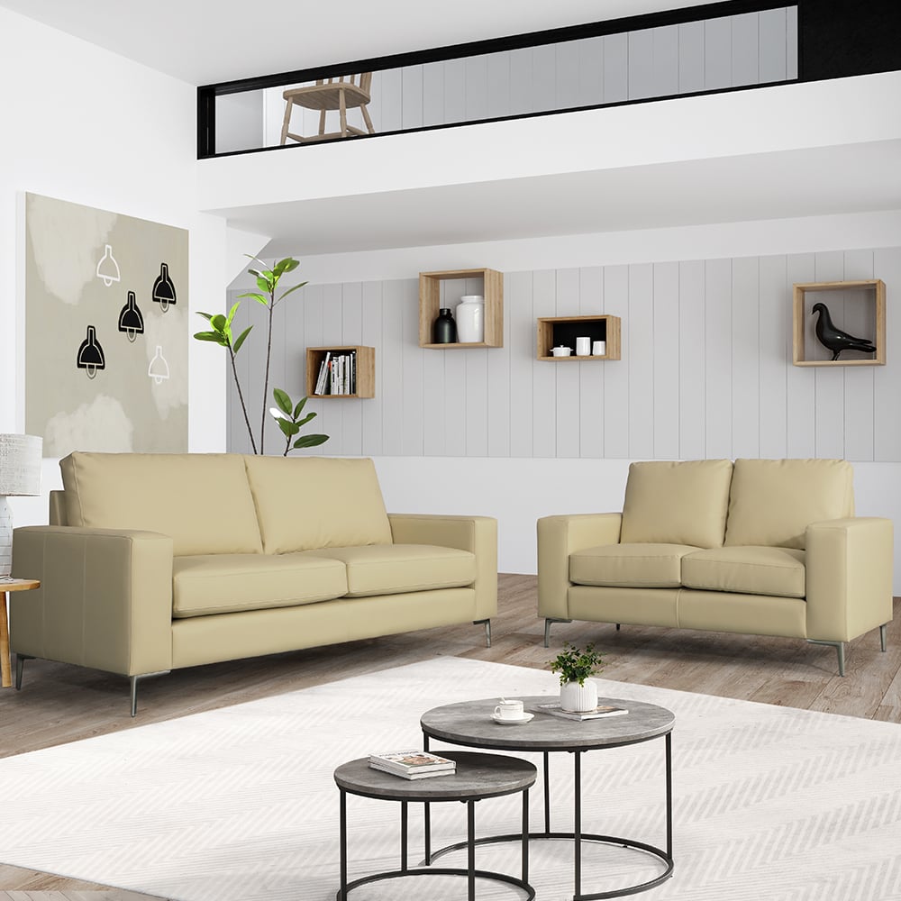 Read more about Baltic 3+2 faux leather sofa set in ivory