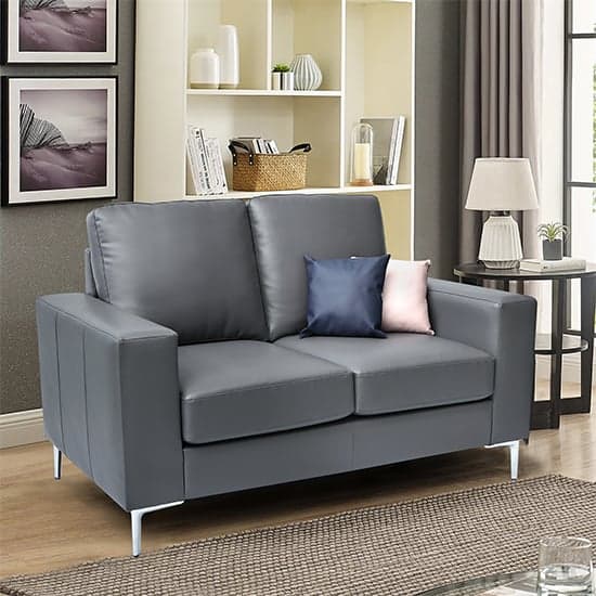Product photograph of Baltic Faux Leather 2 Seater Sofa In Dark Grey from Furniture in Fashion