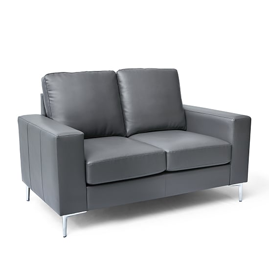 Baltic 3+2 Faux Leather Sofa Set In Dark Grey