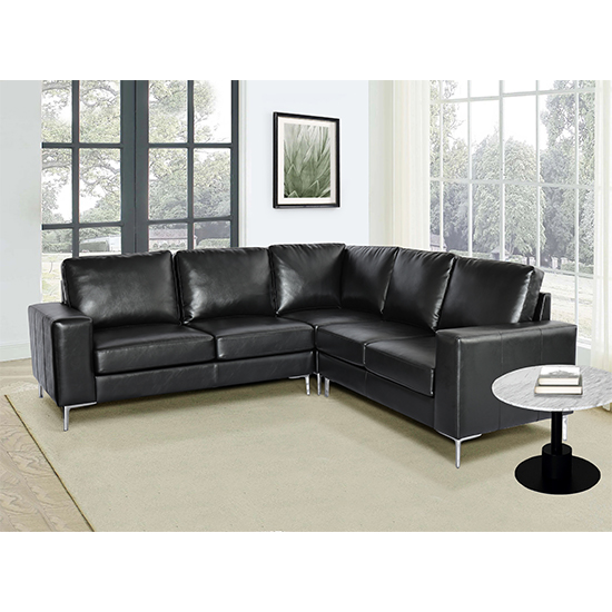 Baltic Faux Leather Corner Sofa In Black Furniture in Fashion