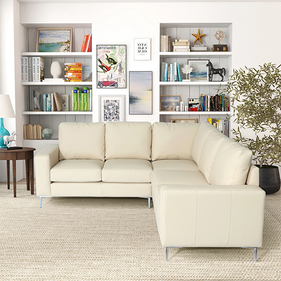 Baltic Faux Leather Corner Sofa In Ivory