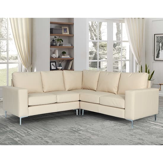 Product photograph of Baltic Faux Leather Corner Sofa In Ivory from Furniture in Fashion