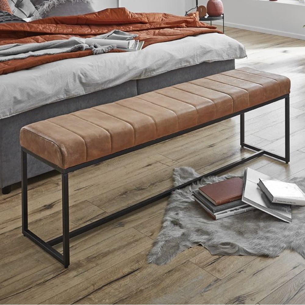 Baltimore Large Leather Hallway Seating Bench In Brown
