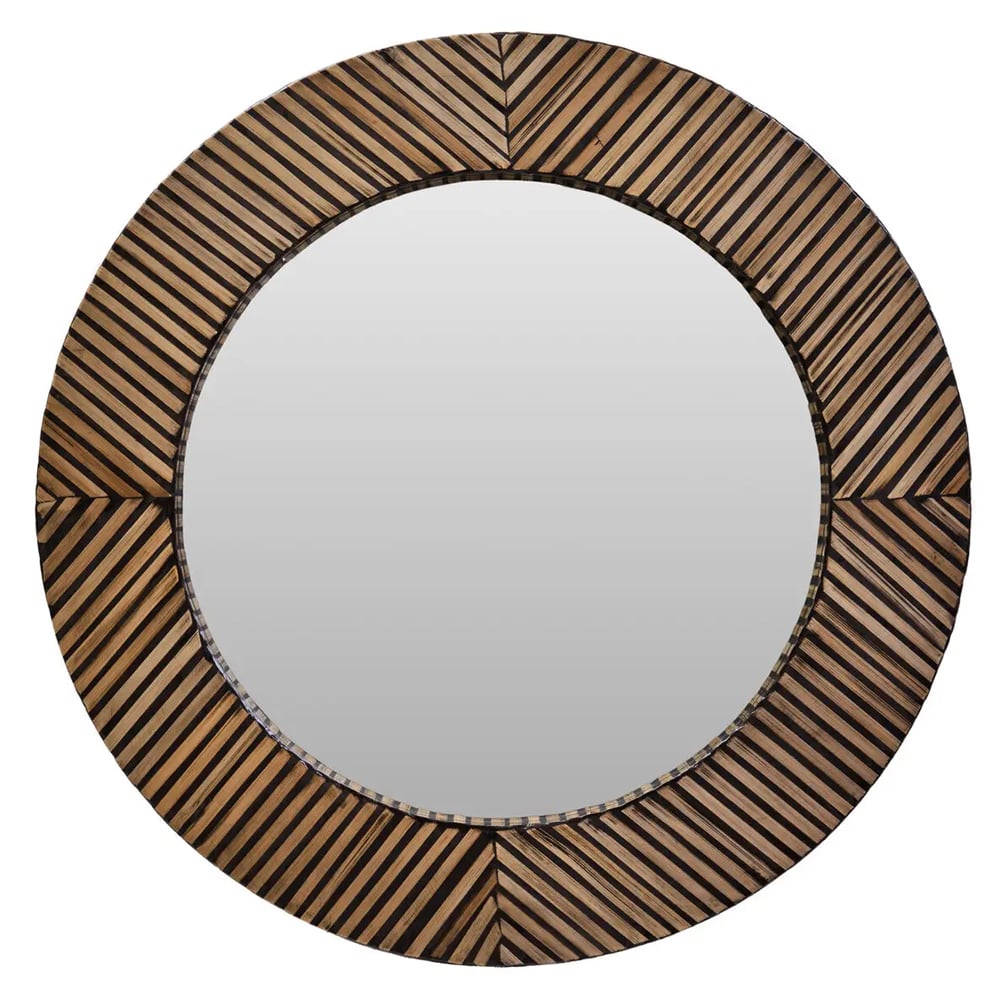Baltimore Round Wall Mirror With Natural Wooden Frame