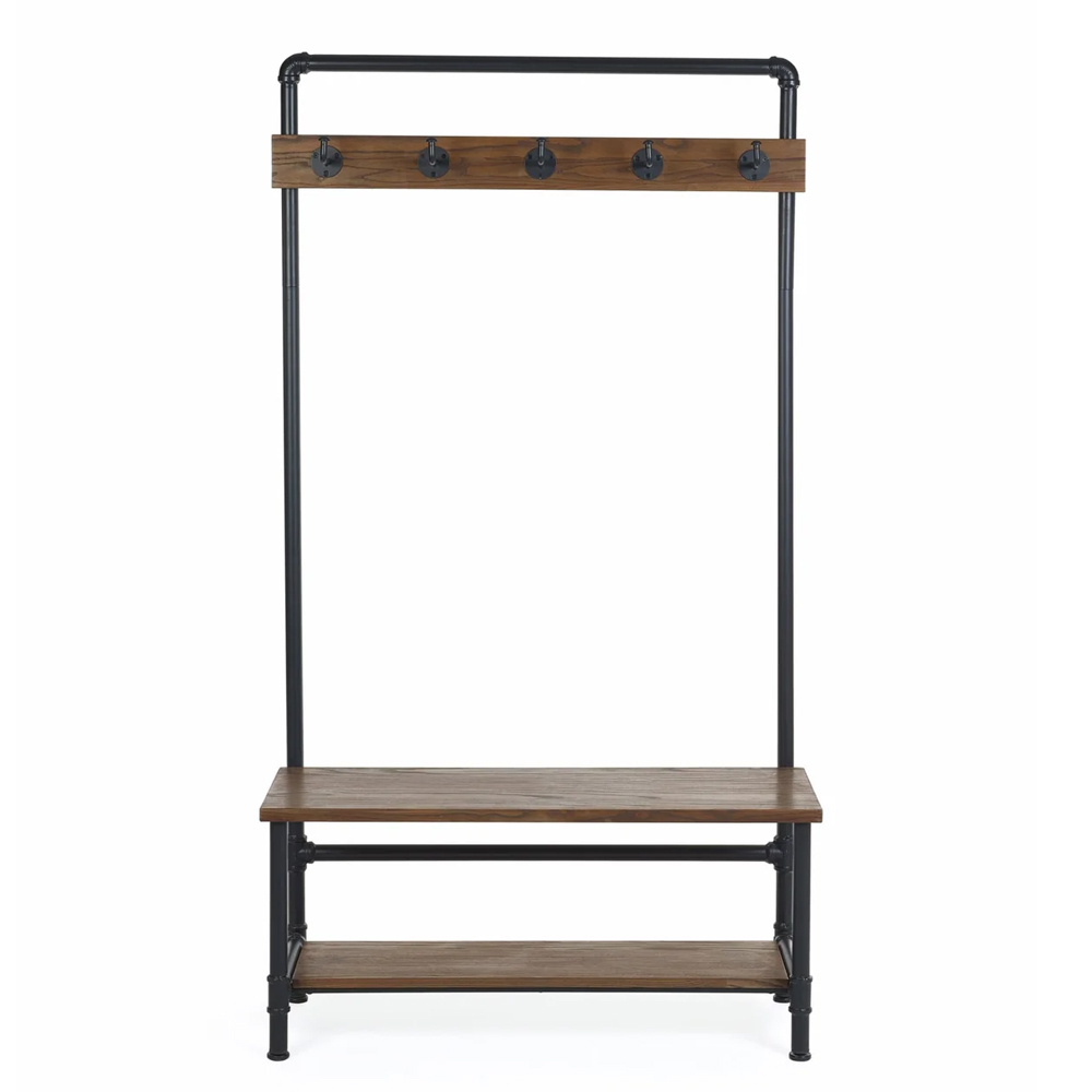 Baltimore Wooden Coat Stand With Bench - Brown And Black