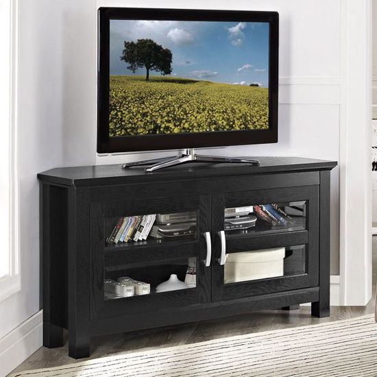 Product photograph of Baltimore Wooden Tv Stand Corner With 2 Doors In Black from Furniture in Fashion