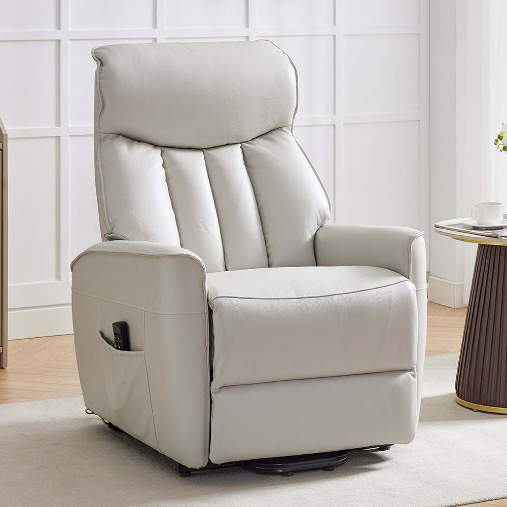 balzac leather electric recliner chair in sandy-image-124481