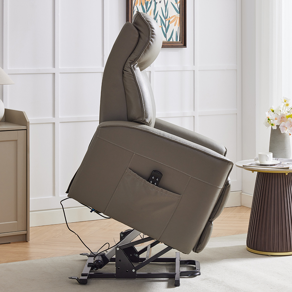 Balzac Leather Electric Recliner Chair In Taupe