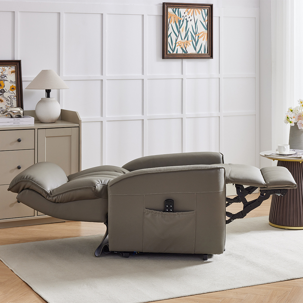 Balzac Leather Electric Recliner Chair In Taupe