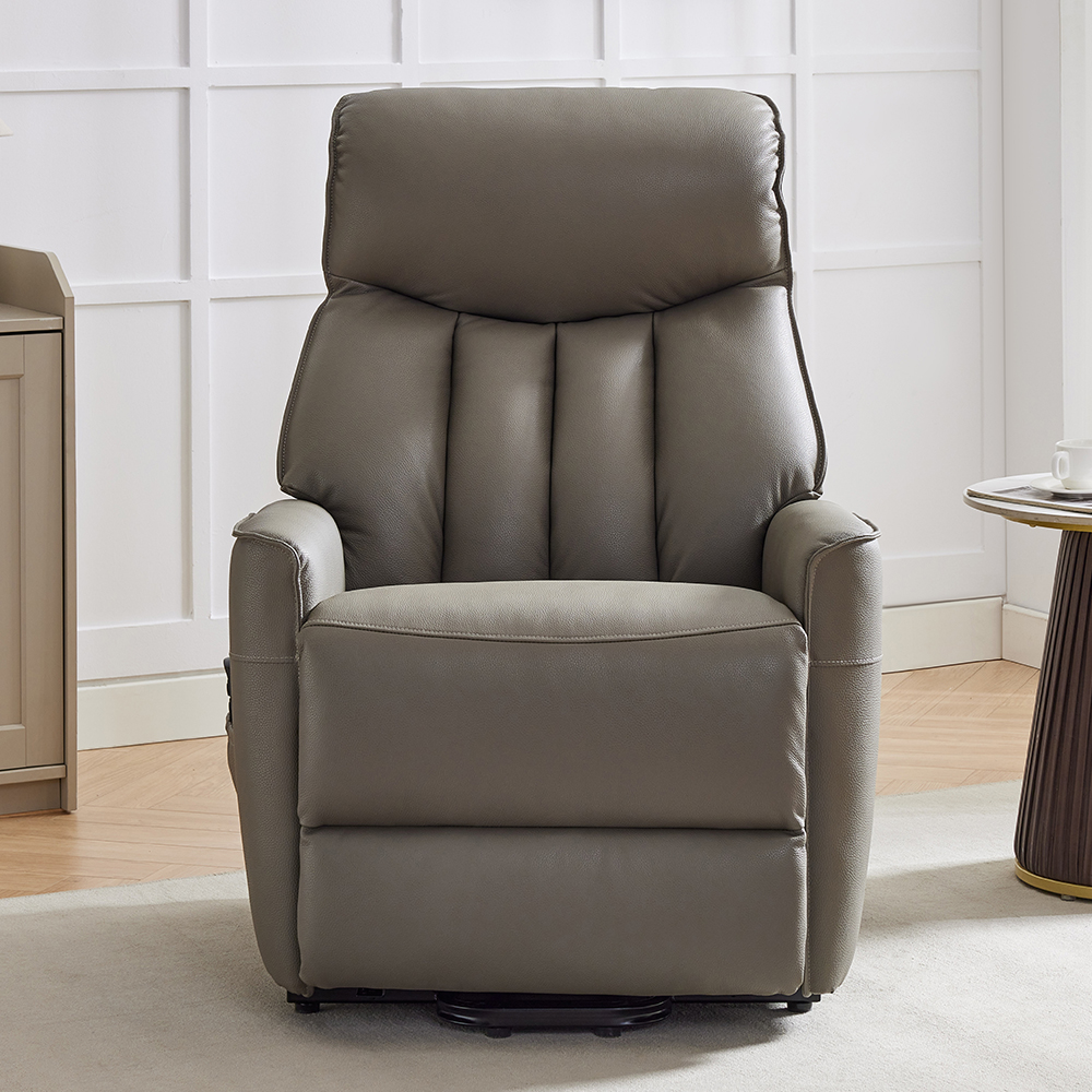 Balzac Leather Electric Recliner Chair In Taupe