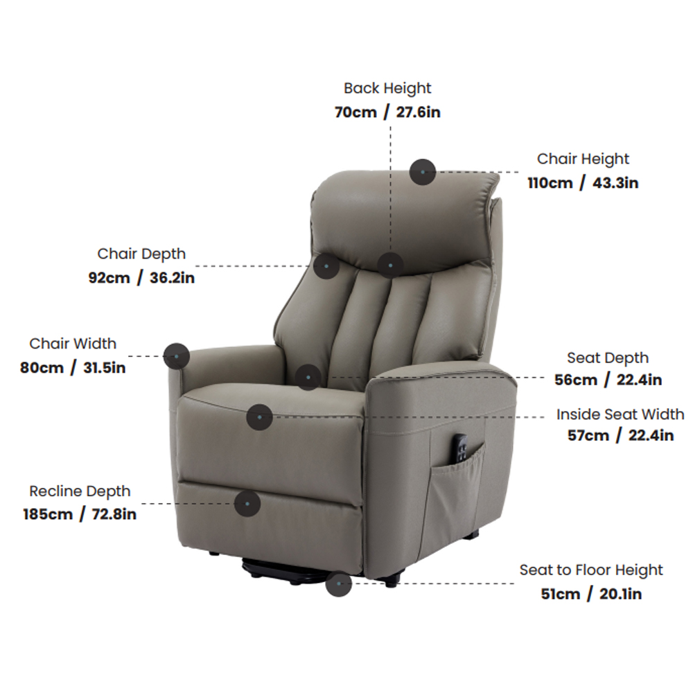 Balzac Leather Electric Recliner Chair In Taupe
