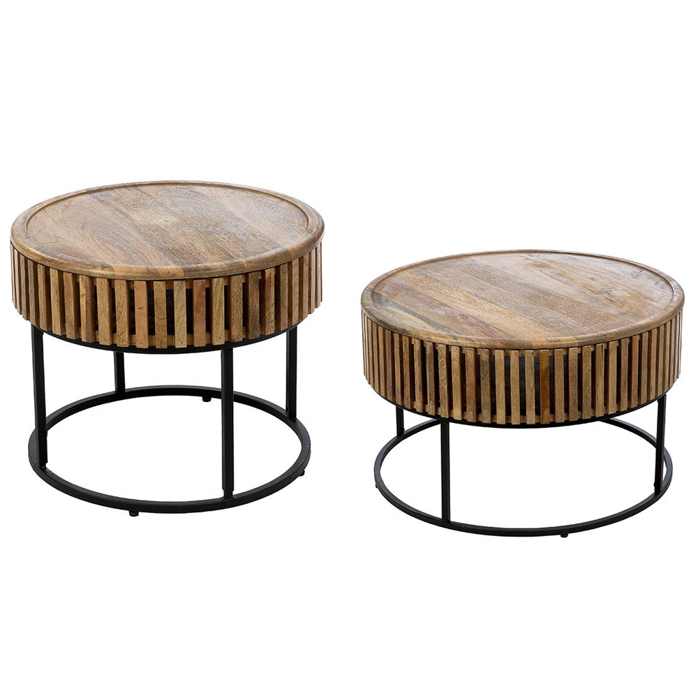 Balzac Wooden Set Of 2 Side Tables With Black Frame In Natural