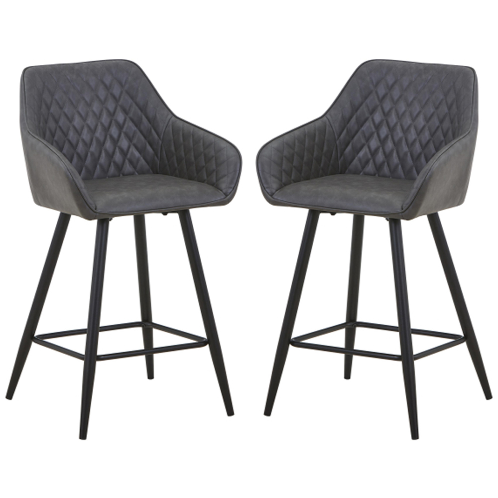 Bamburgh Grey Leather Effect Bar Stool in Pair