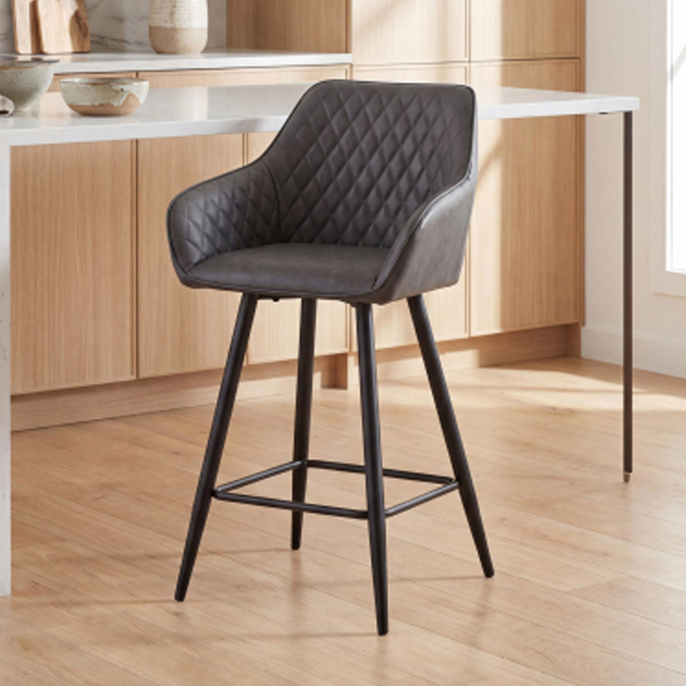 Bamburgh Grey Leather Effect Bar Stool in Pair