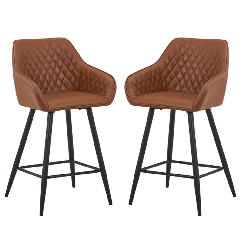 Bamburgh Tuscan Tan Leather Effect Bar Stool in Pair
