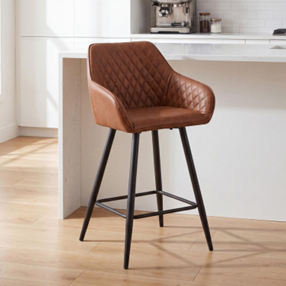 Bamburgh Tuscan Tan Leather Effect Bar Stool in Pair
